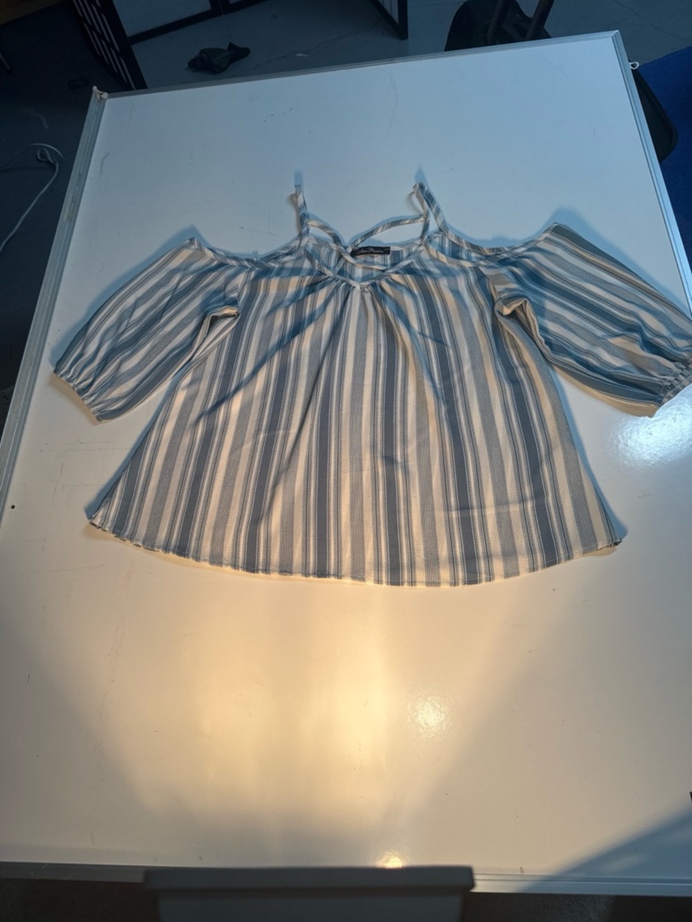 Striped Cold-Shoulder Tunic in Blue and White